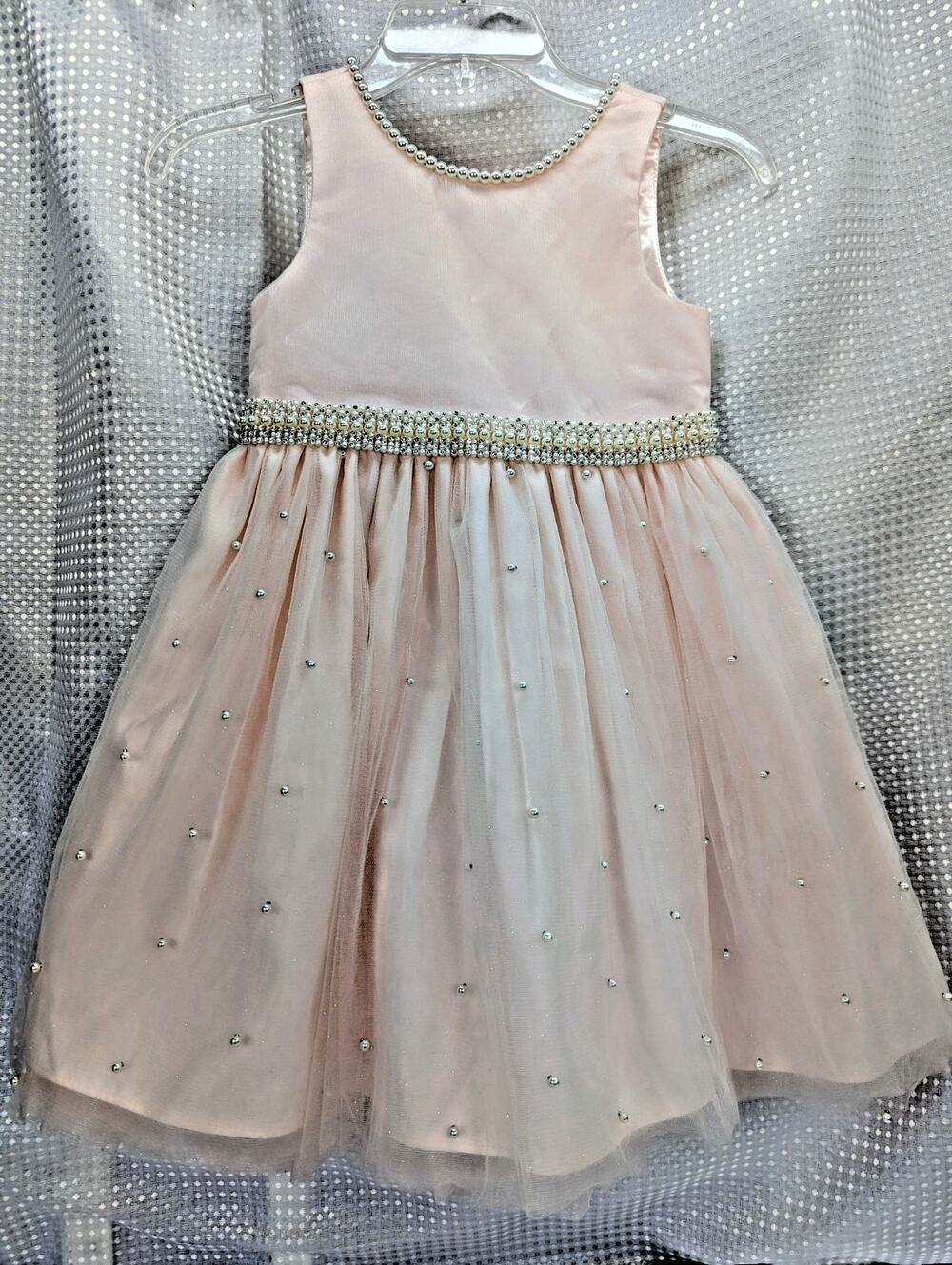 Couture Princess Pale pink tulle,satin,pearls,rhinestones, 6x-7,pearls scattered
